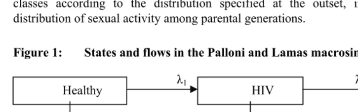 Figure 1: States and flows in the Palloni and Lamas macrosimulation model 