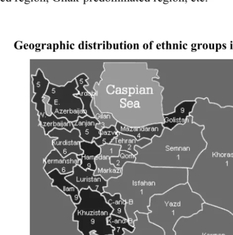 Figure 3: Geographic distribution of ethnic groups in Iran 