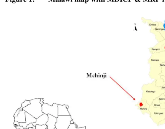 Figure 1: Malawi map with MDICP & MRP research locations highlighted  