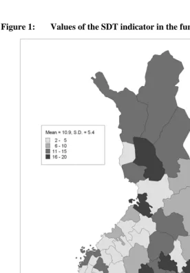 Figure 1: Values of the SDT indicator in the functional regions of Finland 