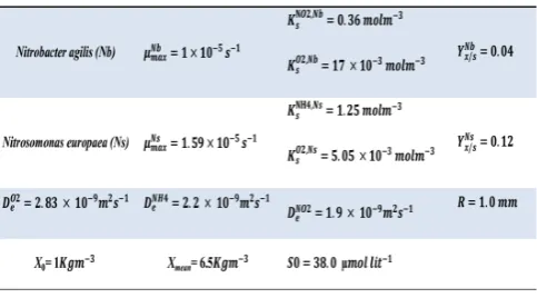 Figure 1. Effect of the D���� on NO2 concentration profile for immobilized Nitrobacter agilis