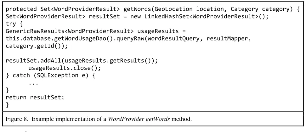 Figure 8.  Example implementation of a WordProvider getWords method. 