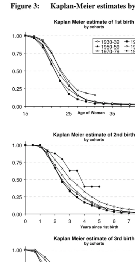 Figure 3: Kaplan-Meier estimates by cohorts and birth order  