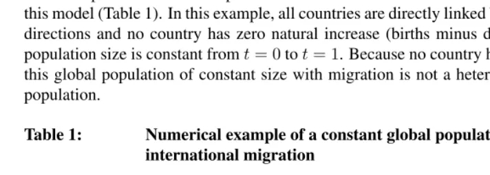 Table 1:Numerical example of a constant global population withinternational migration