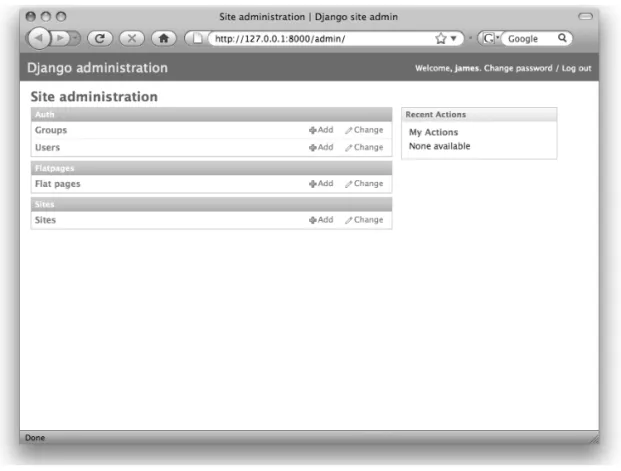 Figure 2-1. Home page of the Django administrative interface