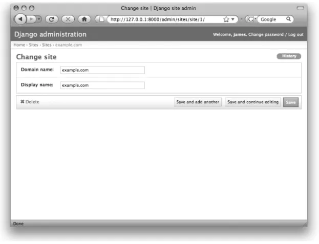 Figure 2-2. The default site object created by Django