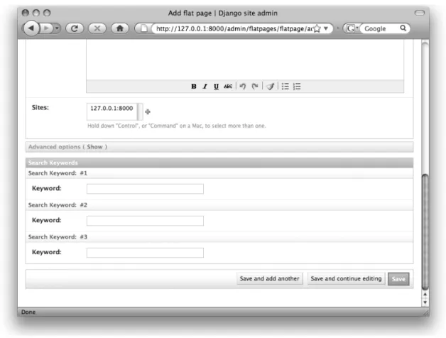 Figure 3-3. Search keywords can be added and edited inline, alongside a flat page.