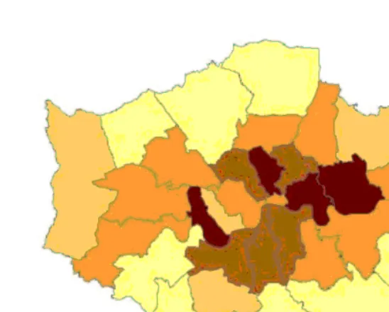 Figure 5:Spatial Effect from Age-Area Interaction Model