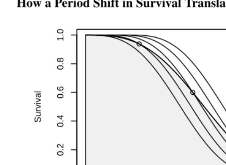 Figure 4:How a Period Shift in Survival Translates into a Cohort Delay