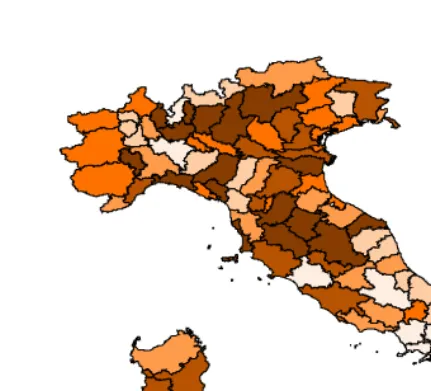 Figure 6:Unstructured spatial effects (posterior mean) for a multilevel modelwithout the  structured spatial component