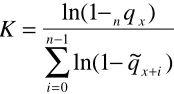table is, in each n-year age interval [x, x+n),the standard life table in the same age interval,   a constant multiple of the one underlyingµ(S)(x), i.e.,