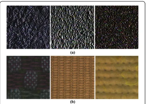 Figure 5 Some examples of (a) stochastic texture images and(b) periodic or partly periodic texture images.