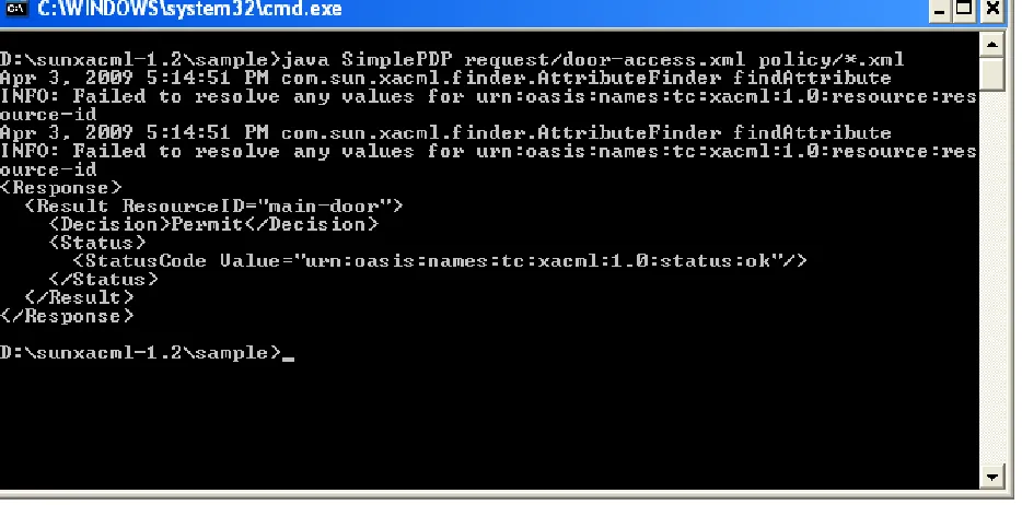 Figure 13:  Sun's XACML Implementation SimplePDP 
