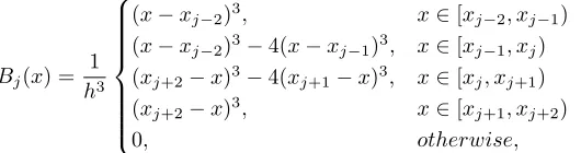 Table 1. Coeﬃcients of cubic B-splines and its derivatives at knots xj.