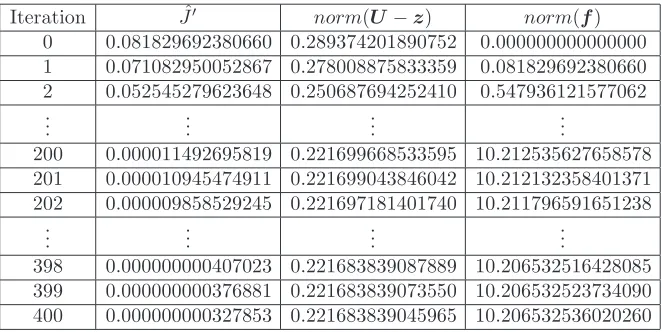 Table 2. Performance of the BFGS algorithm for Example 2.