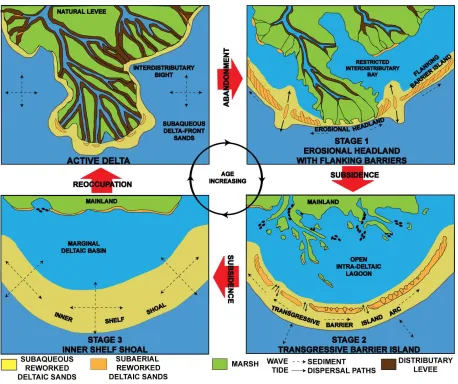 Figure 4 - Formation and evolution of barrier islands on the Mississippi River delta plain