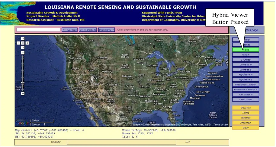 Figure 10 Snapshot of GeoTool showing Satellite map 