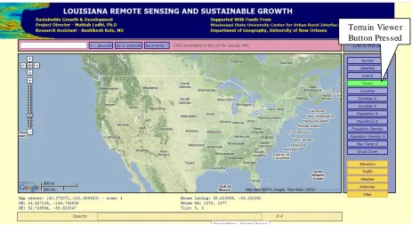 Figure 12 Snapshot of GeoTool page showing Terrain map 