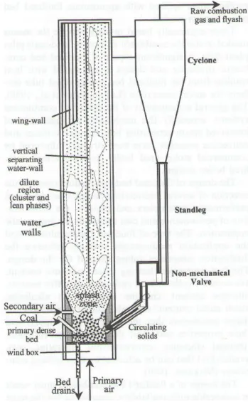 Figure 2.6 Schematic drawing of circulating bed Atmospheric Fluidized Bed Combustor (AFBC) 