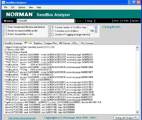 Figure 4 – Screenshot of the Norman Sandbox Analyzer  