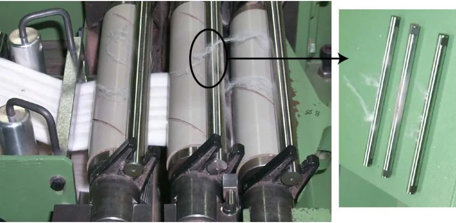 Fig. 2. Sticky deposits on the draw frame creel drive rolls.