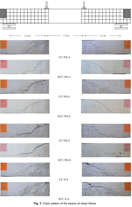 Fig. 3 Crack pattern of the beams at shear failure.