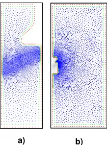 Fig. 5. Representation of the solid-liquid interface by PA method; ﬁve pointsinside the dashed line represent the neighbourhood of a point marked withblack circle