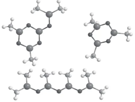 Figure 1. Structures of cyclic and linear MAO, big balls:  aluminium, small balls: oxygen, and methyl groups
