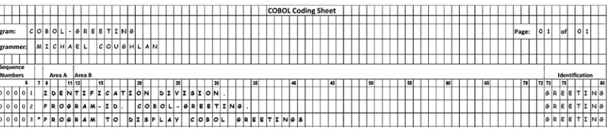 Figure 2-8. Fragment of a coding sheet showing the different program areas