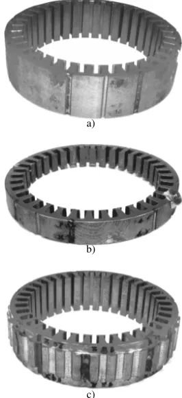 Fig. 7. Stator packets under investigation; a) packet 1, b) packet 2, c)packet 3