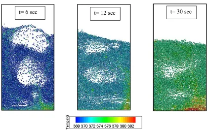 Figure 1: The snapshots of particles temperature during the agglomeration phenomena 