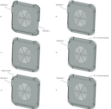 Fig. 5.  Existing fan cover a) and modifications b), c), d), e) and f)