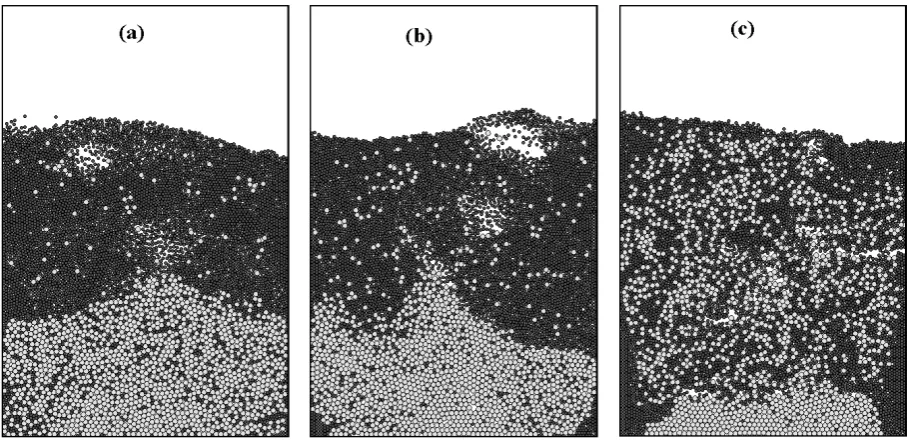 Figure 2: Final state of bed (after 50 seconds). Small particles (dark gray) and large particles (light gray)