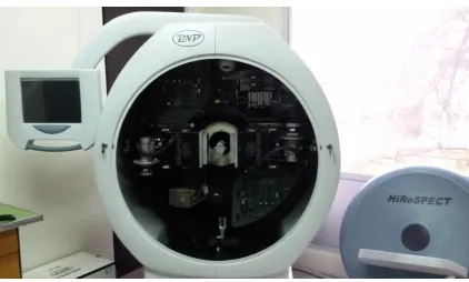Fig 1. The developed dual head, high resolution animal SPECT system called HiReSPECT. 