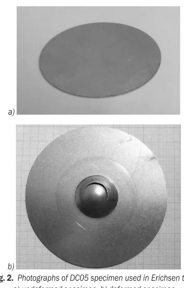 Fig. 2.  Photographs of DC05 specimen used in Erichsen test;  
