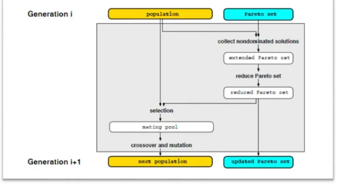 Figure 2.4 Evolutionary search of Optimal Pareto Front 