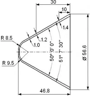 Fig. 8.  Conical shaped charge (apex angle = 50°)