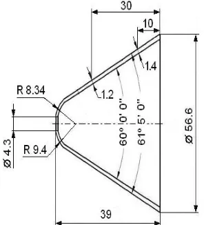 Fig. 9.  Conical shaped charge (apex angle = 60°)