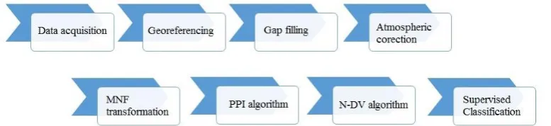 Fig. 2. Applied processes to classify saline and non-saline soils using original bands of ETM+ data  