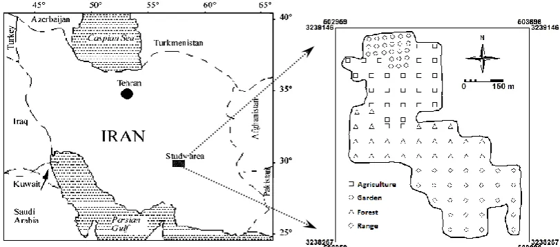 Fig. 1. Location of the study area along with sampling points in different land uses 