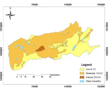 Fig. 7. Deserttification sensitivi climaity map of Agh-bate criterion band region basedd on 