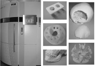 Figure 8: EOS Formiga P 100 Selective laser  sintering (SLS) machine with some parts.  
