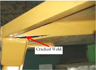 Fig. 2. Cracking failure of weld in two-post ROPS connection