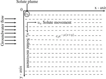 Fig. 1. A schematic diagram of two-dimensional contaminant transport model. 