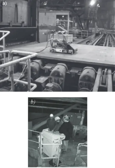 Fig. 3. Sensor attached to a robot for gradual inspection of several parallel running strips