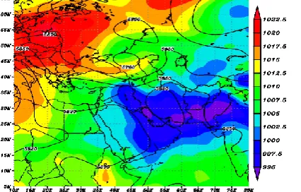 Fig. 6. the first pattern of 500 hPa geo-potential height affecting the maximum extreme value of PM10 in Ahvaz 