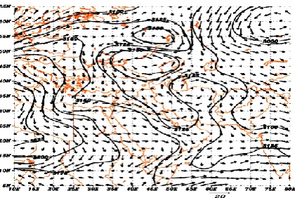 Fig. 8. the pattern of geopotential height and wind field at 500 hPa level at 15:30 of July 29, 2009 