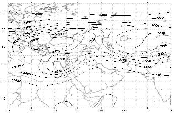 Fig. 11. The second pattern of geopotential height at 500 hPa influencing maximum extreme values of maximum PM10 in Ahvaz 