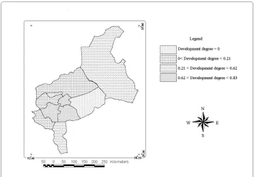 Fig. 7. Ranking of the urban areas of Yazd province on the basis of proposed or performed combating desertification projects index   