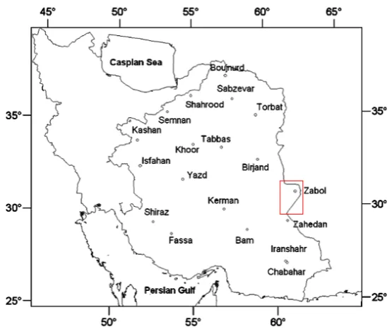 Fig. 1. The location of Sistan region is indicated by the red square 